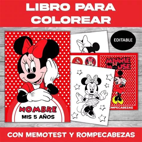 Libro Imprimible Colorear Minnie Roja Editable