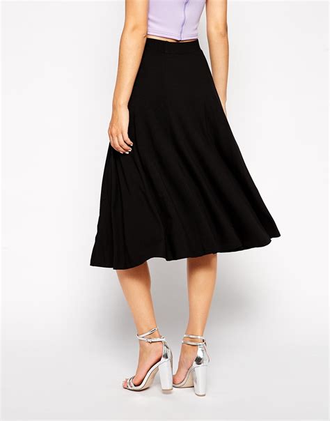 Asos Midi Circle Skater Skirt In Black Lyst