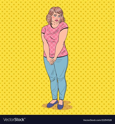 Pop Art Shy Fat Woman Overweight Ashamed Girl Vector Image