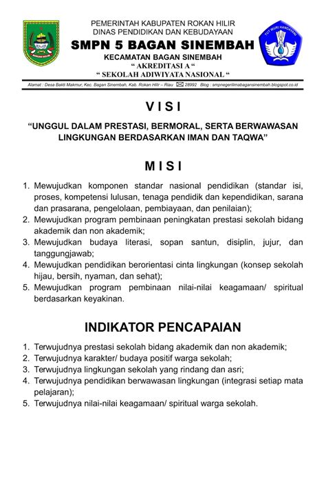 Contoh Visi Dan Misi Sekolah Smp 52 Koleksi Gambar