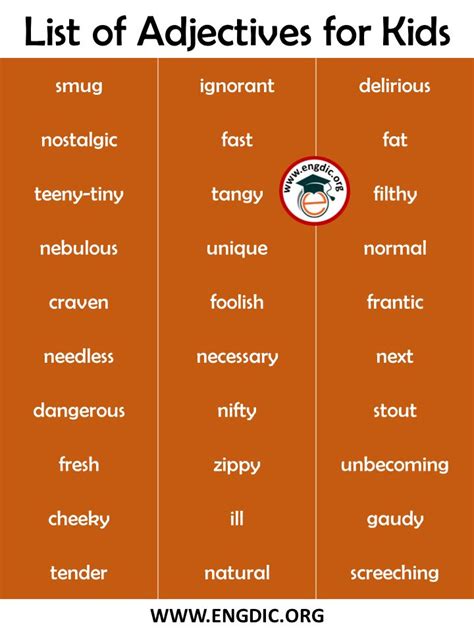 Adjective List For Kids