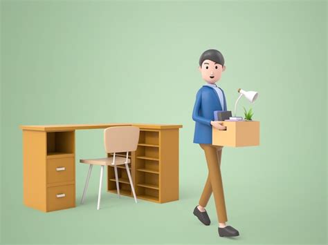 Illustration 3d Jeune Homme Avec Fort Quitter Son Bureau PSD Premium