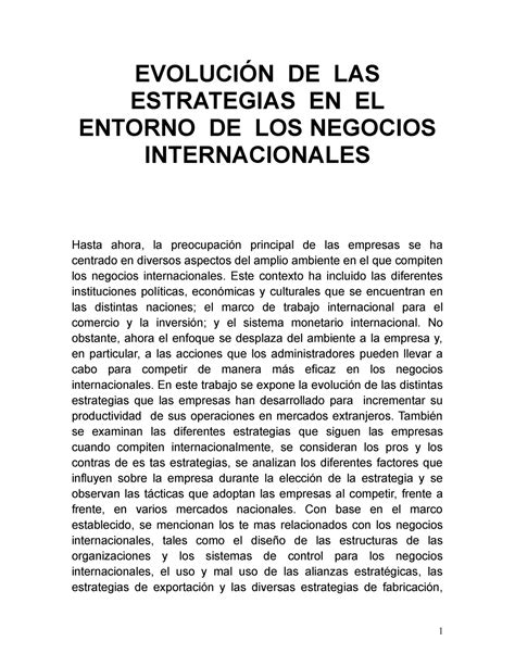 Estrategia En Los Negocios Internacionales EvoluciÓn De Las