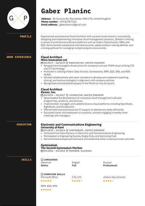 Cloud Architect Resume Template Kickresume