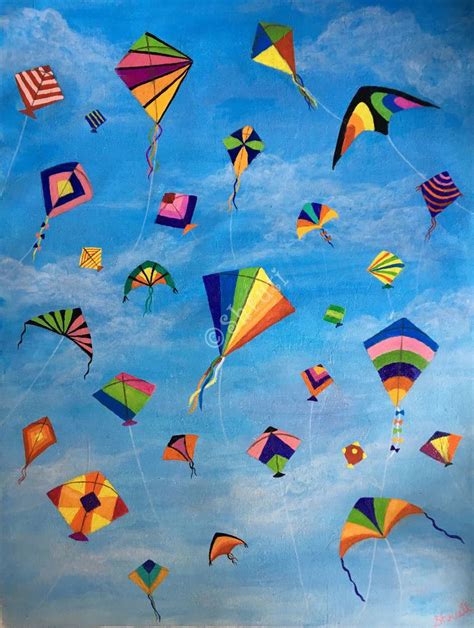 Flying kites Painting by Shruti Jain | Saatchi Art