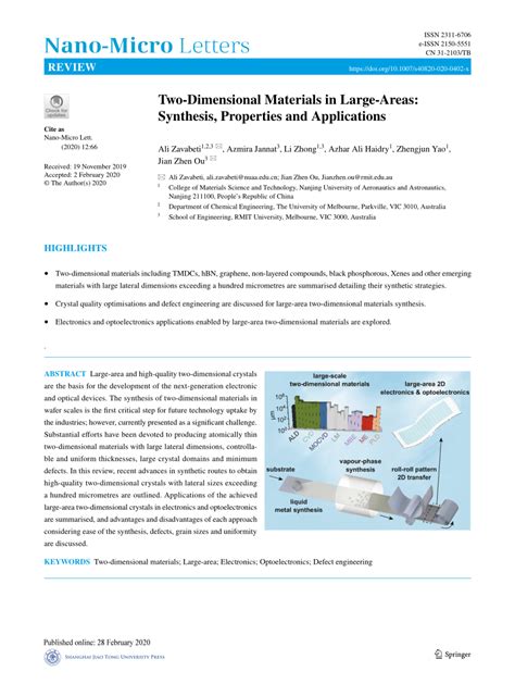 Pdf Two Dimensional Materials In Large Areas Synthesis Properties