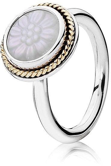 Pandora Ring Sterling Silver 14k Gold And Mother Of Pearl Daisy Signet