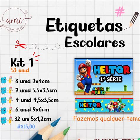 Kit Etiquetas Escolares Fazemos Qualquer Tema Shopee Brasil