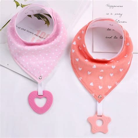 Soft Absorbent Colorful Organic Cotton Baby Bib With Teething Toy 2 Pcs