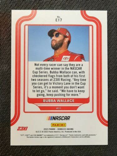 2023 Panini Donruss NASCAR Elite Series E17 Bubba Wallace For Sale