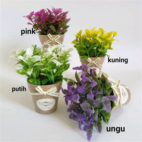 Jual Buket Bunga Daun Plastik Tiruan Cantik Dengan Pot Mini Pita Di