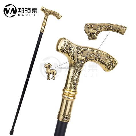 Gold Luxury Bear Handle Walking Sticks With Hidden Plate Self Defense