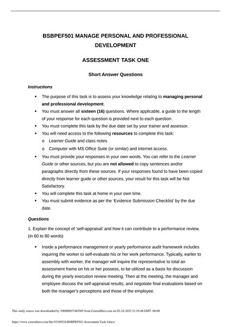 SOLUTION Bsbpef501 Assessment Task 1 Docx Studypool