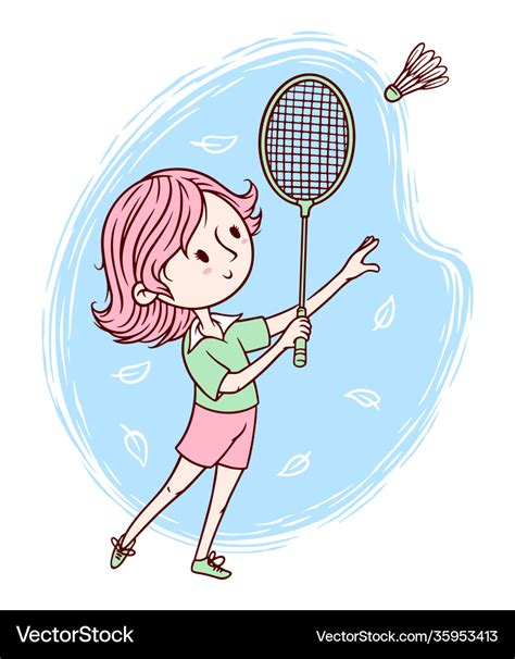 Cute Woman Playing Badminton Royalty Free Vector Image