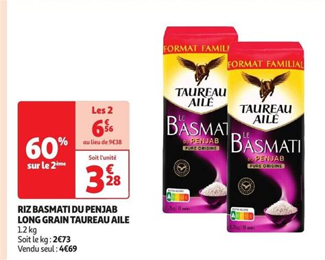 TAUREAU AILE RIZ BASMATI DU PENJAB LONG GRAIN 1 2 Kg Promotie Bij Auchan