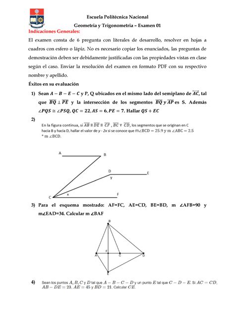 Examen 01 Geometria y Trigonometria EPNdadasd Escuela Politécnica