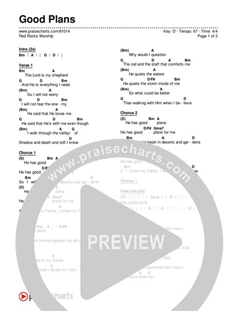 Good Plans Chords Pdf Red Rocks Worship Praisecharts