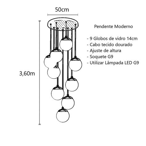 Pendente Moderno Dourado Cm P Direito Alto Sala Escada Arevo