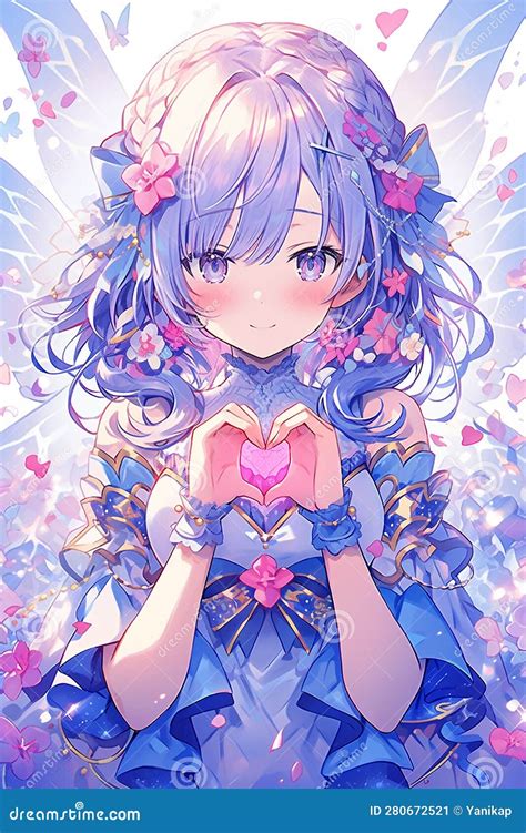 Beautiful Japanese Anime Girl Shows A Heart Gesture With Her Hands Stock Illustration