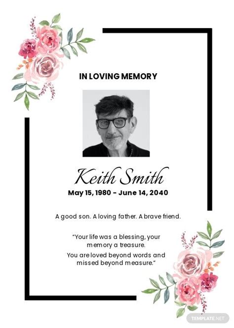 Funeral Announcement Invitation Template Google Docs Illustrator Word