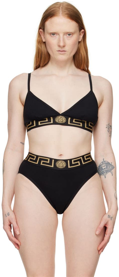 Black Greca Border Bralette By Versace Underwear On Sale