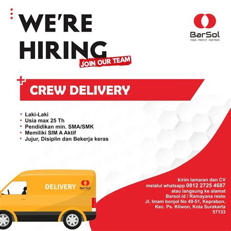 Lowongan Kerja Oktober 2022 Crew Delivery Barsol Di Solo INFO LOKER SOLO