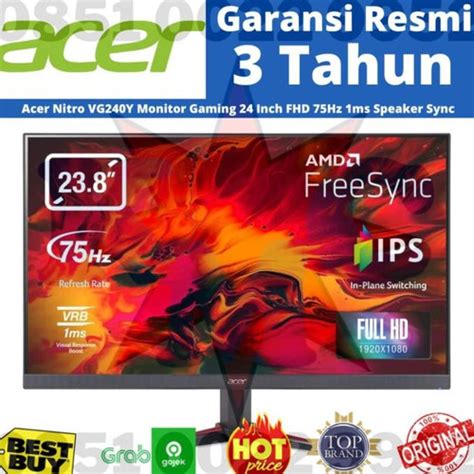 Jual Monitor Acer Nitro Vg240y Monitor Gaming 24 Inch Fhd 75hz 1ms