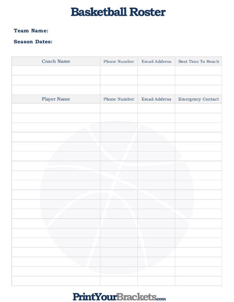 Basketball Roster Template Free - Printable Calendars AT A GLANCE