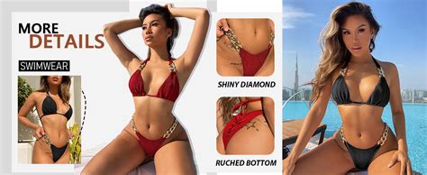 Amazon BIKINX Women S Sexy Thong Bikini Crystal Side Bottom Triangle Bikini Halter