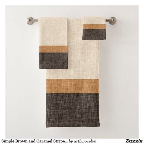 Simple Brown And Caramel Stripe Crosshatch Modern Bath Towel Set