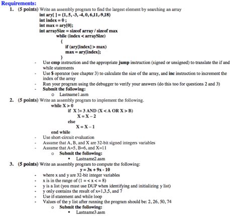 Requirements Write An Assembly Program To Find The Chegg