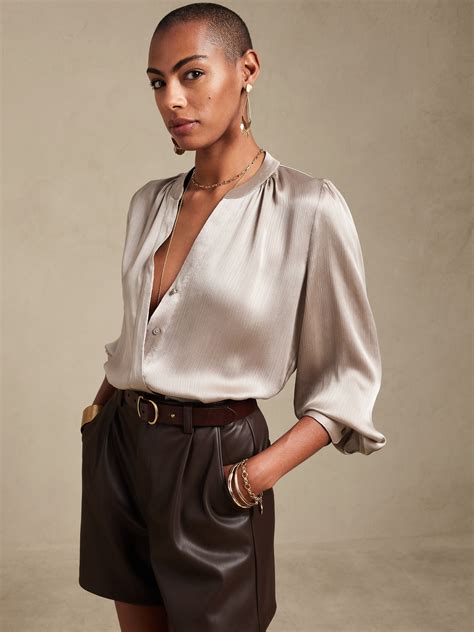 Satin Shirred Neck Blouse Banana Republic Factory