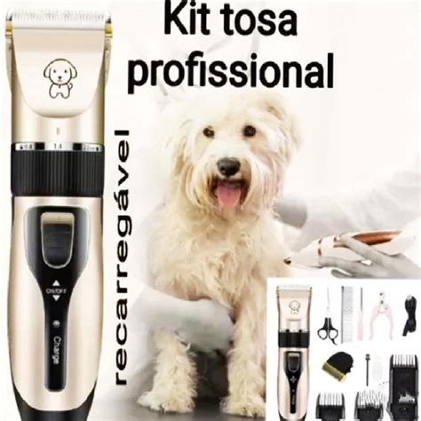 Kit Máquina de Tosa Cães Gatos Cachorro Cortar Pelos Profissional Tosar