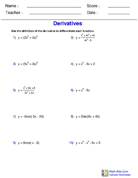 Power Rule Derivative Worksheet