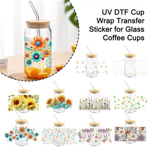 Uv Dtf Plant Flower Cup Wrap Transfer Sticker For Glass Coffee Cups Gxu