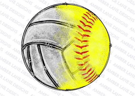 Half Softball Volleyball Watercolor Sublimation Png Design Etsy
