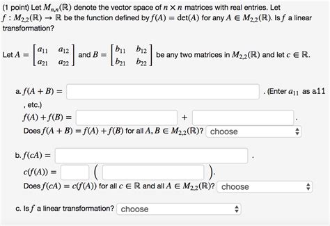 Solved 1 Point Let Mn N R Denote The Vector Space Of N Chegg