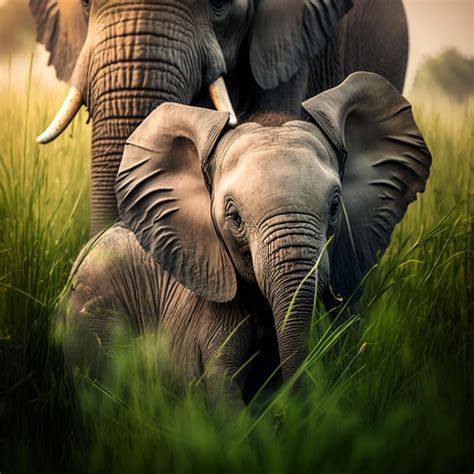 Premium Photo An Elephant And A Baby Elephant Are Walking Through