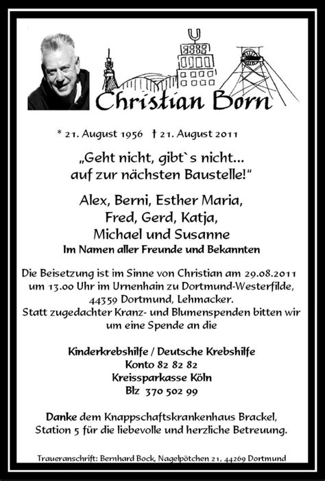 Traueranzeigen Von Christian Born Trauer In Nrw De