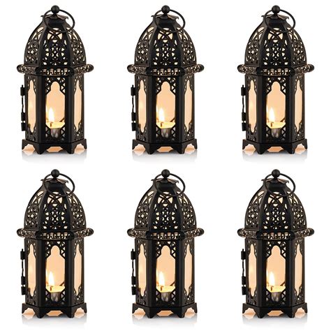 Nuptio 6 Pcs Hanging Candle Holder Lantern Centerpiece Table Hanging Glass Hexagon Moroccan