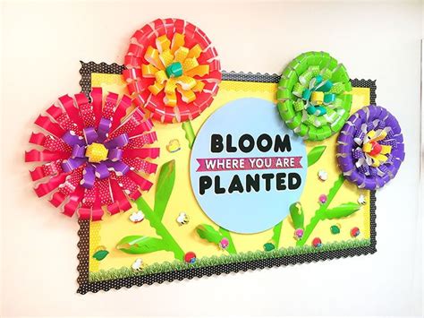 Bring Life To Any Bulletin Board With Flowers Made From Trimmers Colorful Spring Bulletin Board