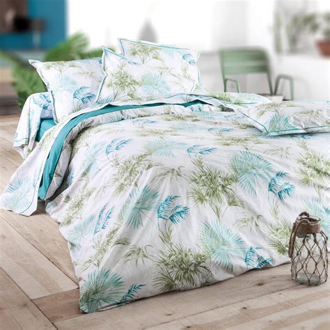 Housse De Couette X Cm Percale Coton Tropical Bleu Emeraude