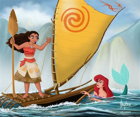 Ariel Meets Moana By Fernl On Deviantart Disney Artwork Disney