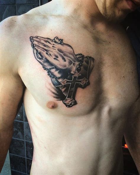 Praying Hands Chest Tattoo