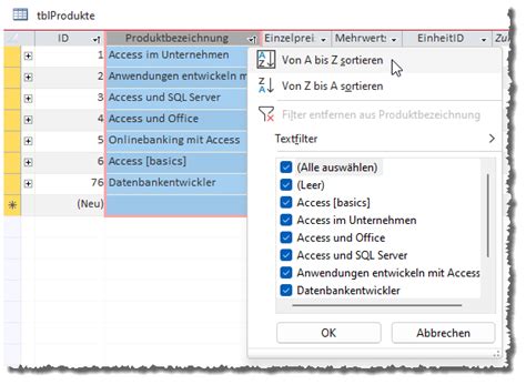 Abfragen Basics Sortieren In Abfragen Access Basics