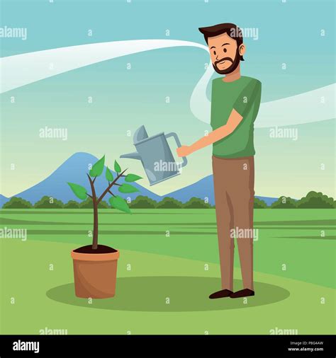 Hombre regando las plantas Imágenes vectoriales de stock Alamy