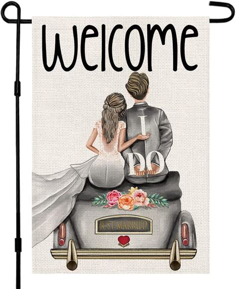 Amazon Welcome Bride And Groom Wedding Garden Flag X Inch