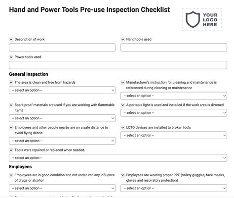 Hand And Power Tools Pre Use Inspection Checklist Joyfill