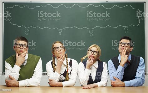 Four Nerds Thinking Stock Photo Download Image Now Nerd Cloud