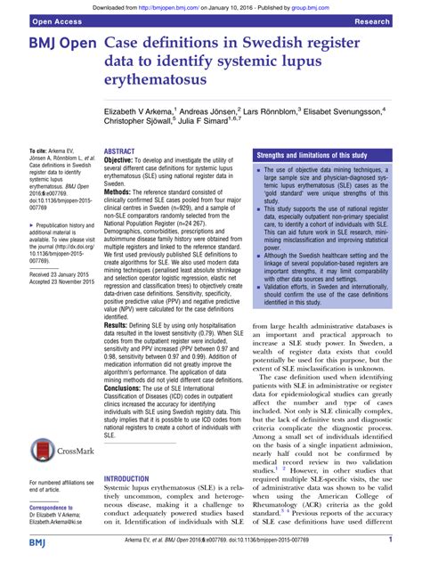 Pdf Case Definitions In Swedish Register Data To Identify Systemic